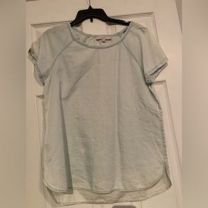 Short sleeve light wash denim shirt